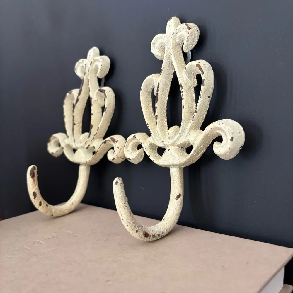 Elegant Cream Cast Iron Wall Hooks